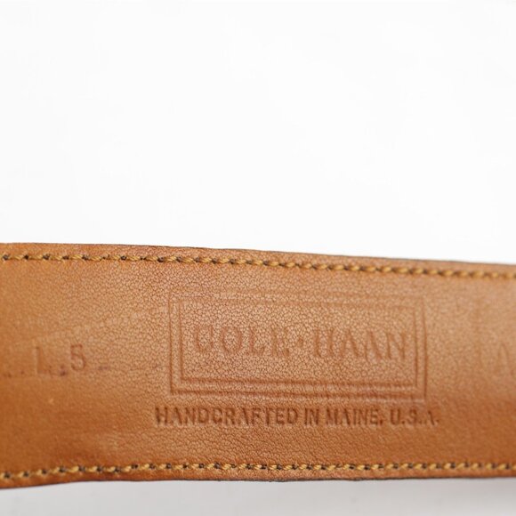 VTG USA Cole Haan Mens Belt Size 42 Brown Leather Tan Inlay Handcrafted Maine - Picture 11 of 16